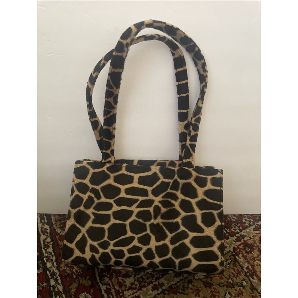 Womens Giraffe Print Faux Fur Shoulder Bag Small Animal Print Handbag